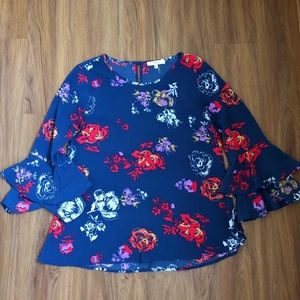 (SOLD) Floral ruffle sleeve top